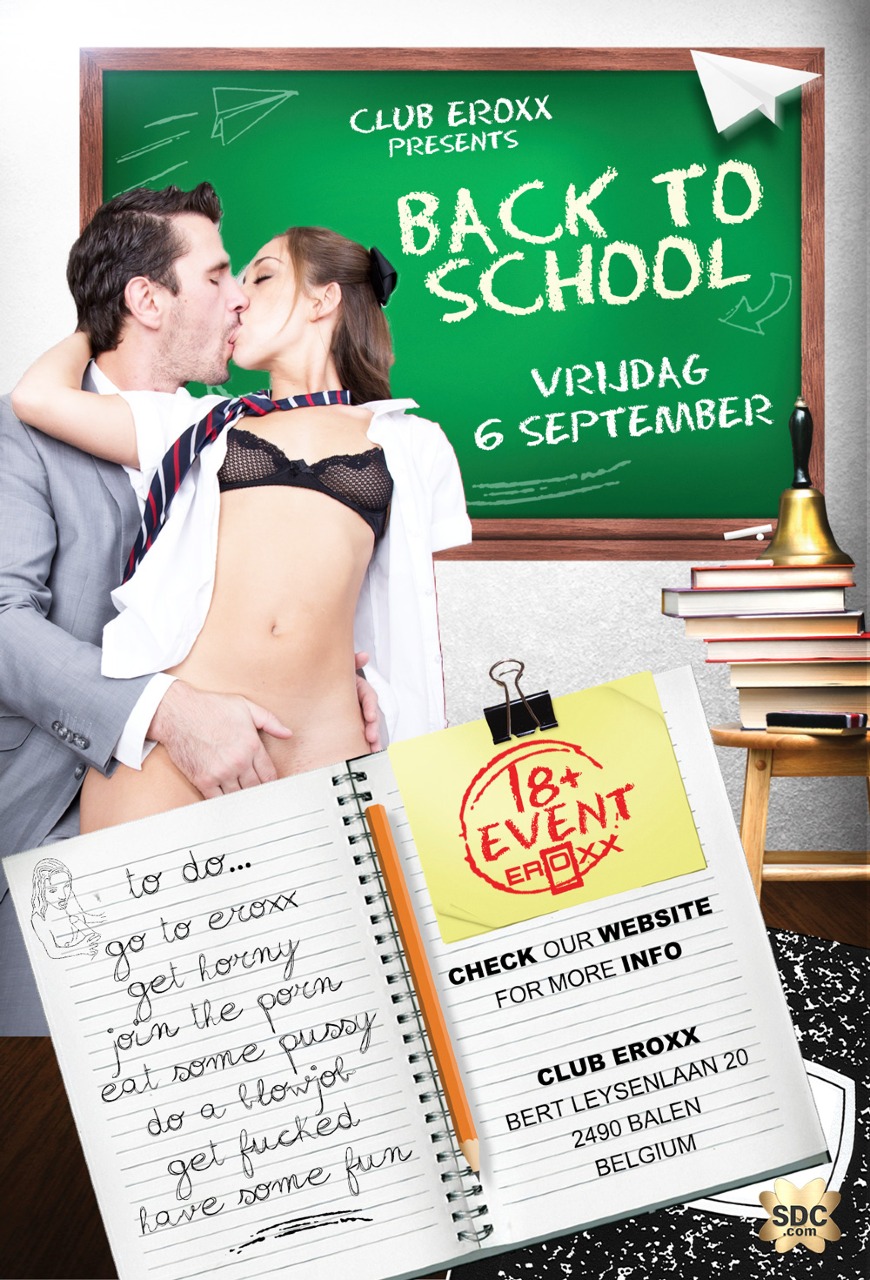 Image <p>&nbsp;Het schooljaar is begonnen en dat zullen jullie geweten hebben. We vragen aan onze dames om zo veel mogelijk in sexy schooluniform deze party bij te wonen. De vrouwen die deze dresscode naleven, ontvangen een tegoedbon van 10 euro!! En deze studentjes mogen heel stout zijn vandaag en jij mag de meester “uithangen”. Dit feestje is bedoeld voor mensen die van een zwoele en actieve avond houden vol ambiance en erotiek.&nbsp; &nbsp;</p><p>Ook is onze PORNOBAR&nbsp; steeds open voor extra geile pret !!!&nbsp;</p><p>Onze DJ’s zal jullie verwennen met de beste beats en zal ook weer zorgen voor volle bak ambiance.&nbsp;</p><p>Koppels, alsook single mannen en vrouwen zijn toegelaten op deze party.</p>