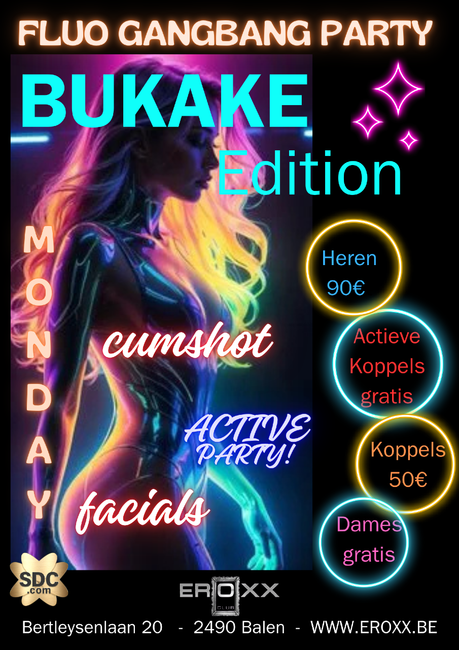 Image <p>&nbsp; &nbsp; Op deze maandagnamiddag organiseren we deze geile en lichtgevende FLUO XTREEM Bukake gangbang. Dit originele en super geil event zal, zoals al onze doordeweekse party, weer zeer druk bezocht worden. Onze club zal veel donkerder zijn als normaal en zullen onze sletjes licht geven in het donker!!&nbsp; Onze club wordt een groot Black Licht District !! Meer dan 6 uur durende NONSTOPSEXPARTY !!! En heren, in club Eroxx is er plaats en seks voor iedereen. We zorgen, zoals steeds in onze club, dat je helemaal leeg naar huis gaat, want daar komen jullie toch voor he!&nbsp; NERGENS vind je dit aan deze prijs van 90€, vergelijk zelf ons aanbod tegenover andere gangbang’s en je zal dit moeten beamen. Koppels die actief met de gangbang meedoen(dus niet enkel seks hebben met hun partner) mogen gratis binnen. Passieve koppels vragen we om spontaan 50€ te betalen bij binnenkomst.&nbsp;</p>